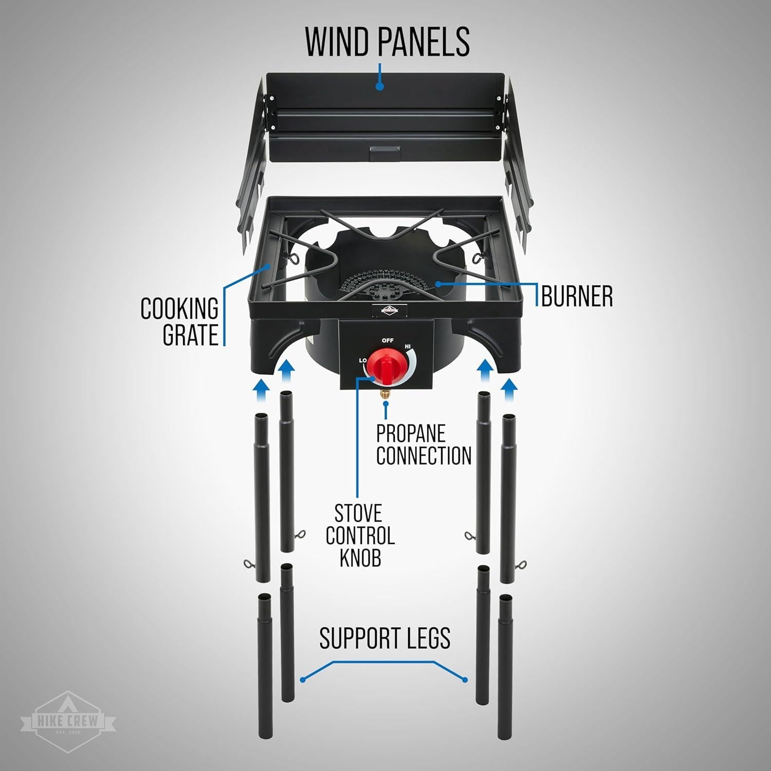Estufa de Gas Portátil Hike Crew de Hierro Fundido 1 Quemador 75,000 BTU