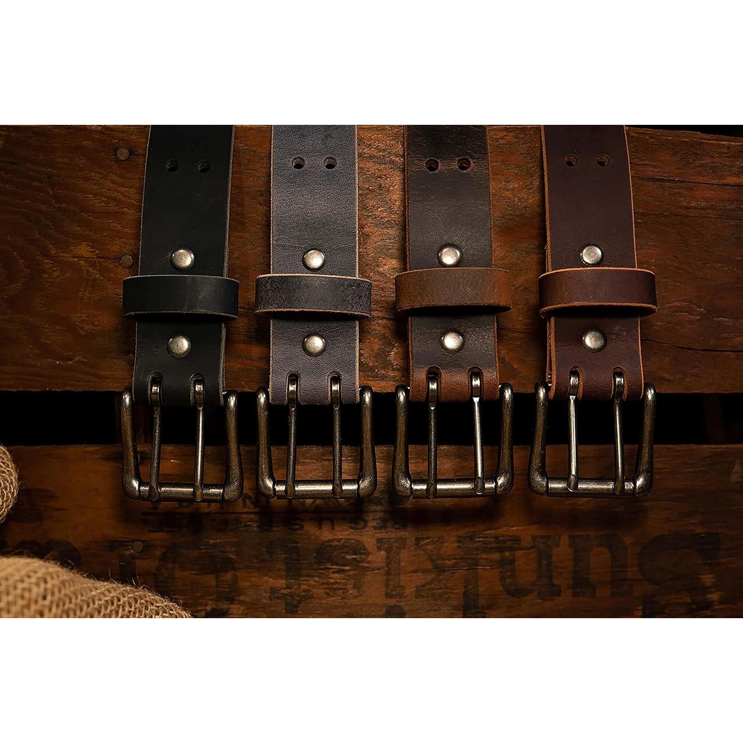 Cinturón de Cuero Clásico Hombre Doble Hebilla Gris 4.2 cm