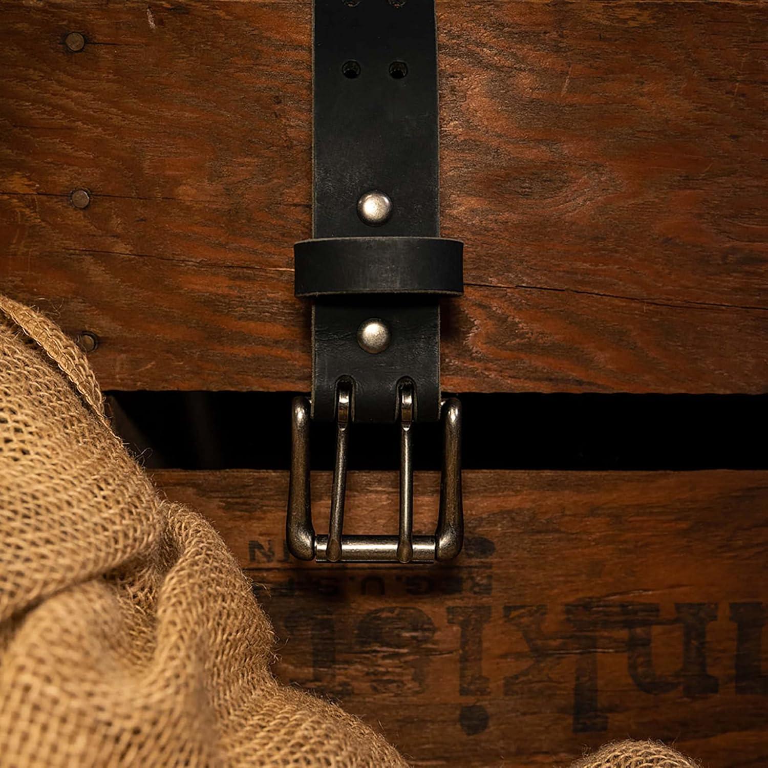 Cinturón de Cuero Clásico Hombre Doble Hebilla Gris 4.2 cm