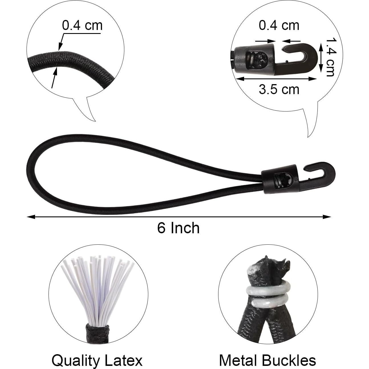 Cuerdas Bungee Cortas BINCKIN 15 cm 25 Pcs Ganchos Negros