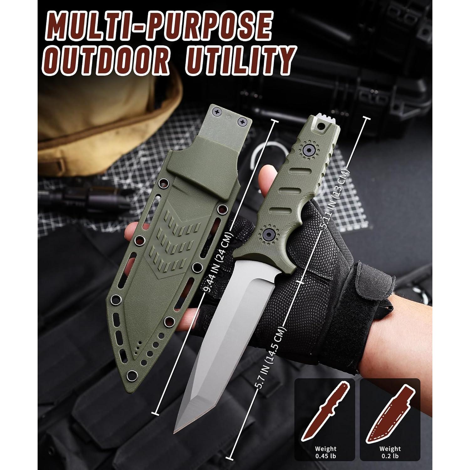 Cuchillo Táctico Fijo Cloongkf 14.48 cm Acero Inoxidable Verde