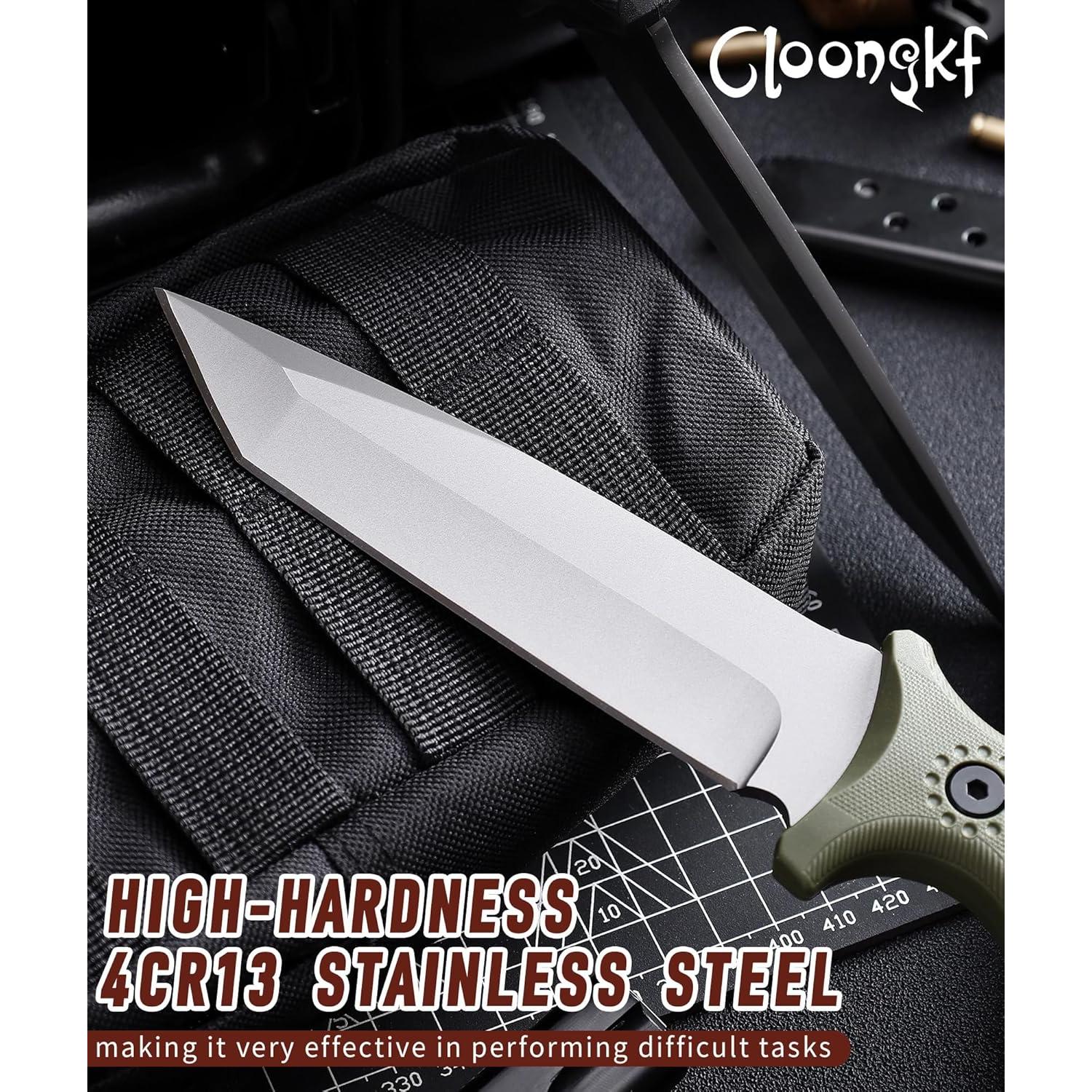 Cuchillo Táctico Fijo Cloongkf 14.48 cm Acero Inoxidable Verde