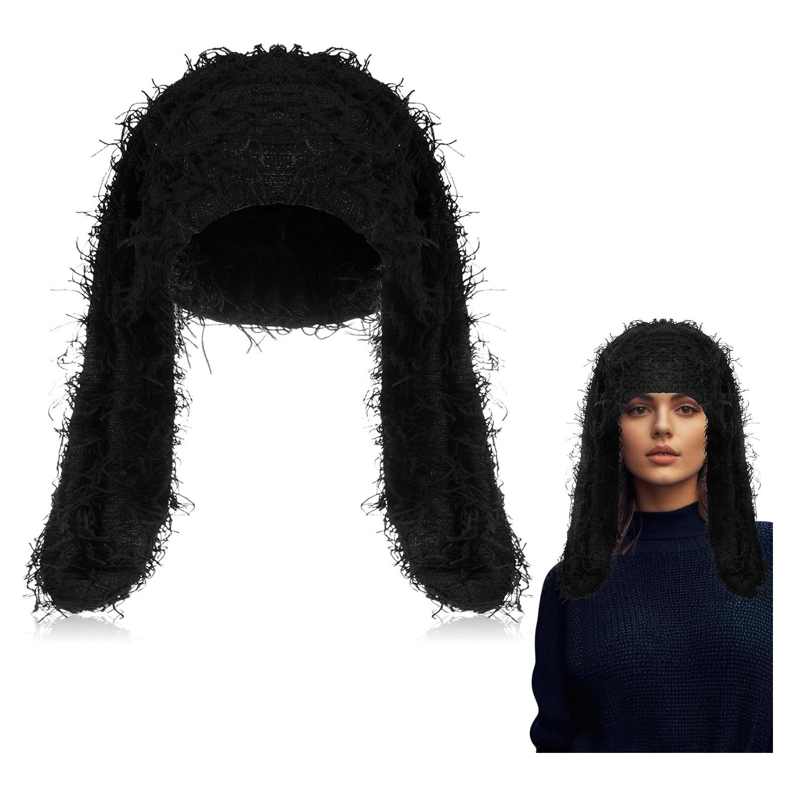 Gorro de Invierno Chuarry Bunny Negro con Orejas de Conejo