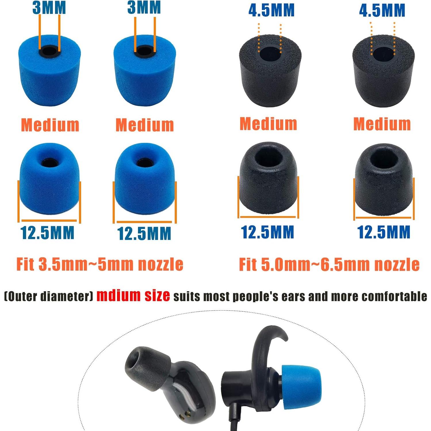 Premium Memory Foam Earbuds Tips Replacement - 4 Pairs (M), 3 Pairs (LMS) Wing Tips Silicone Earphone Stabilizer Rubber Ear Hooks - 2 Pcs Cord Clips