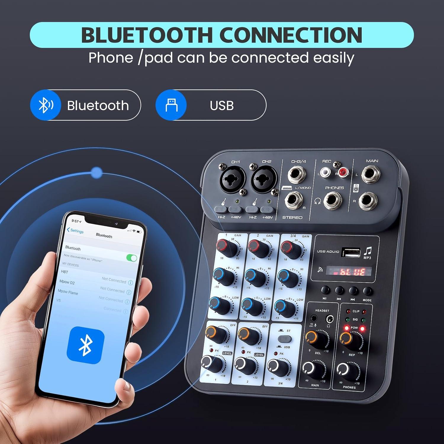 Mezclador de Audio DJ 4 Canales G4B con Bluetooth y USB