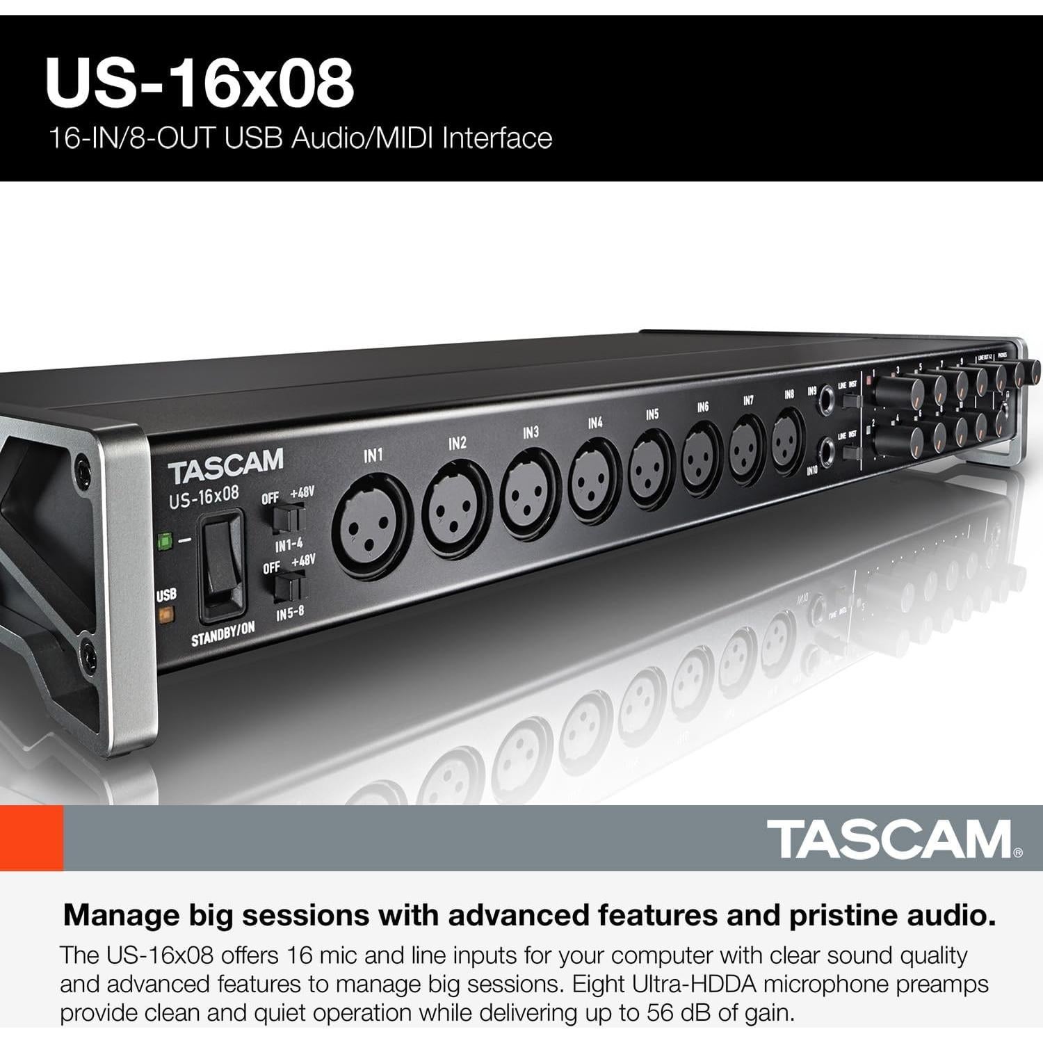 Interfaz de Audio Tascam US-16x08 USB 16 Entradas 8 Salidas