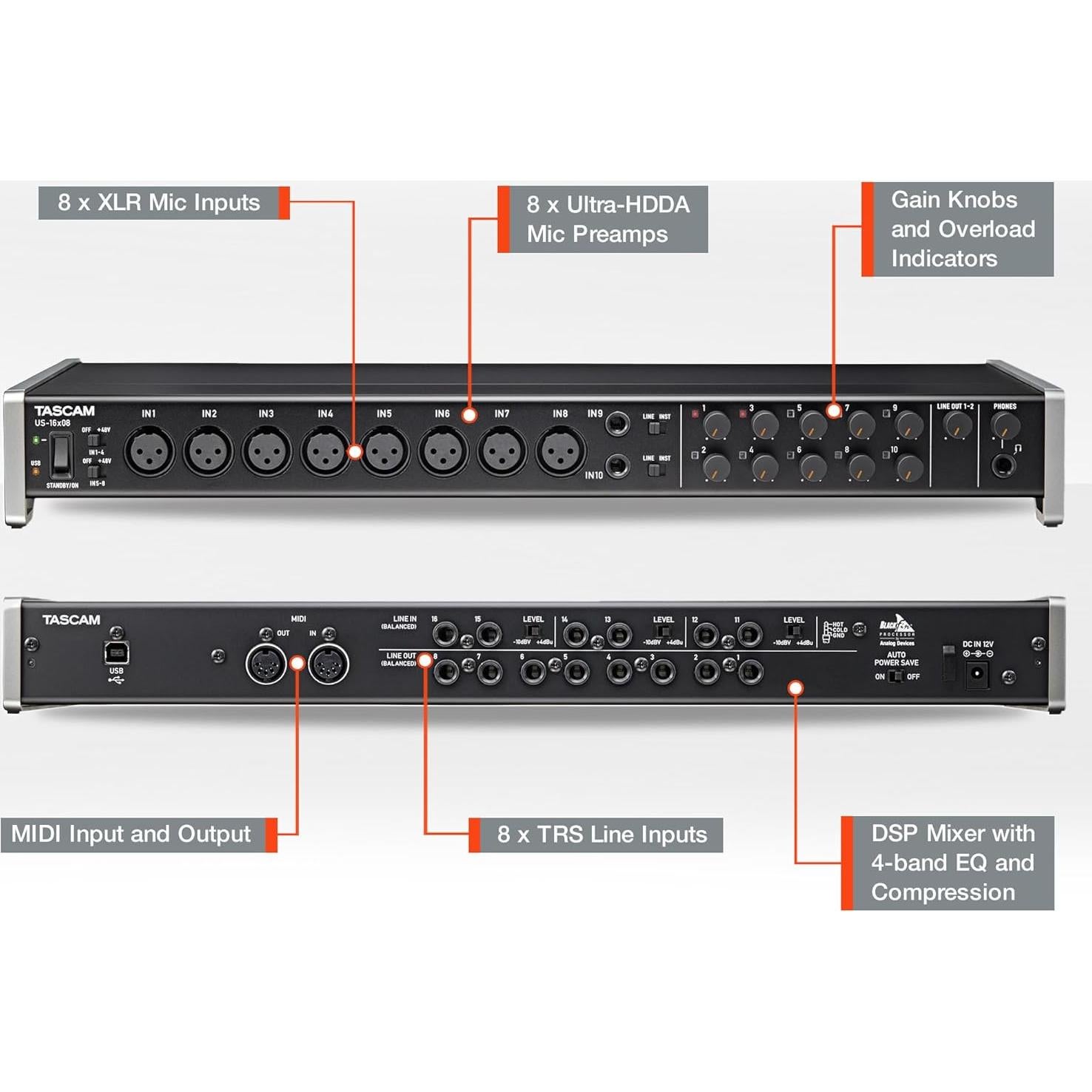 Interfaz de Audio Tascam US-16x08 USB 16 Entradas 8 Salidas
