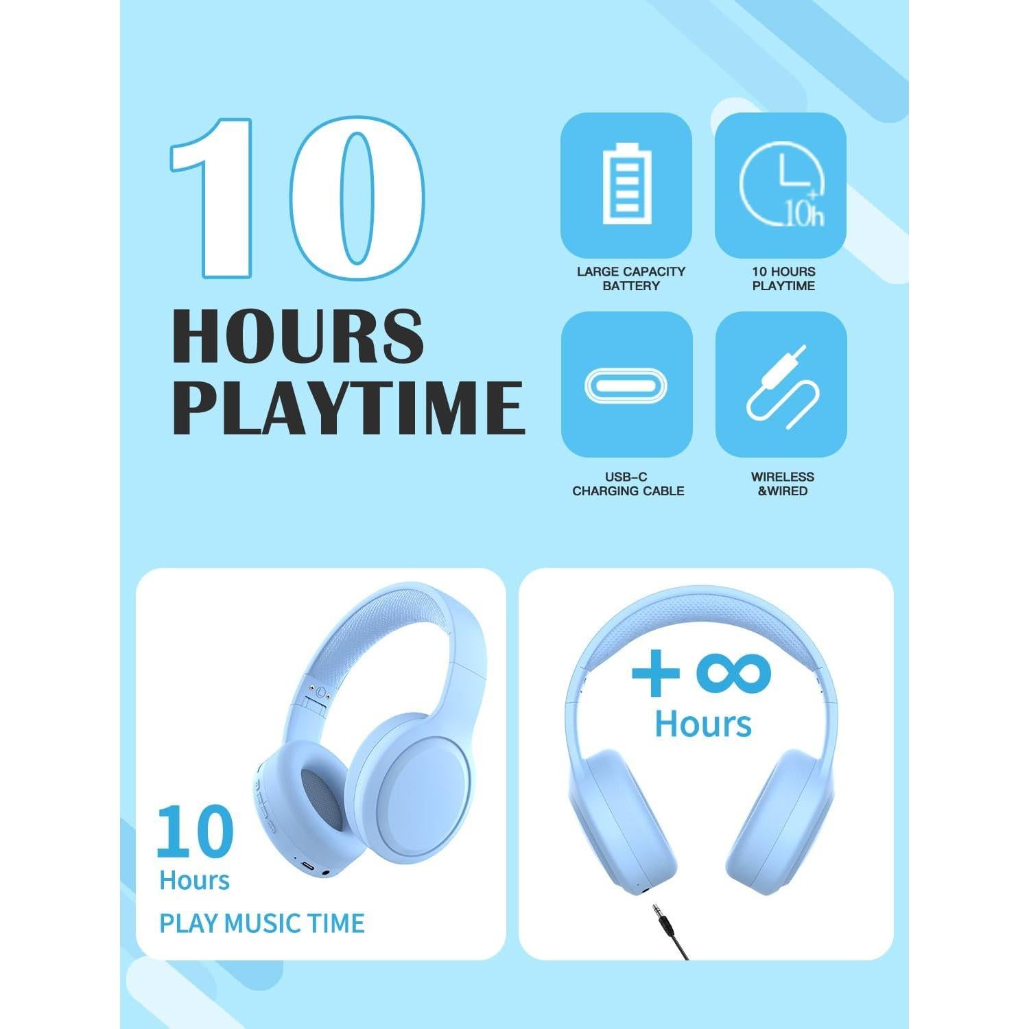 Auriculares Inalámbricos para Niños DMJ BT58 Azul - Bluetooth 5.1