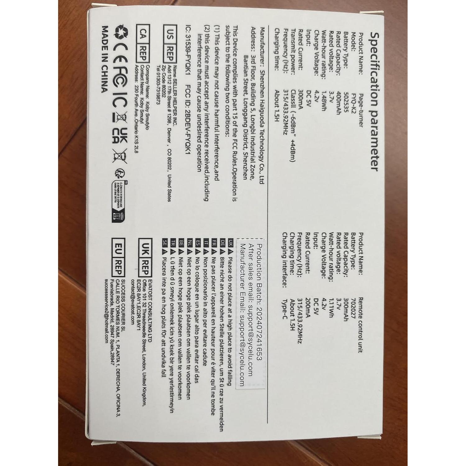 Control Remoto Pasador de Páginas Sycelu para Kindle y Tablets