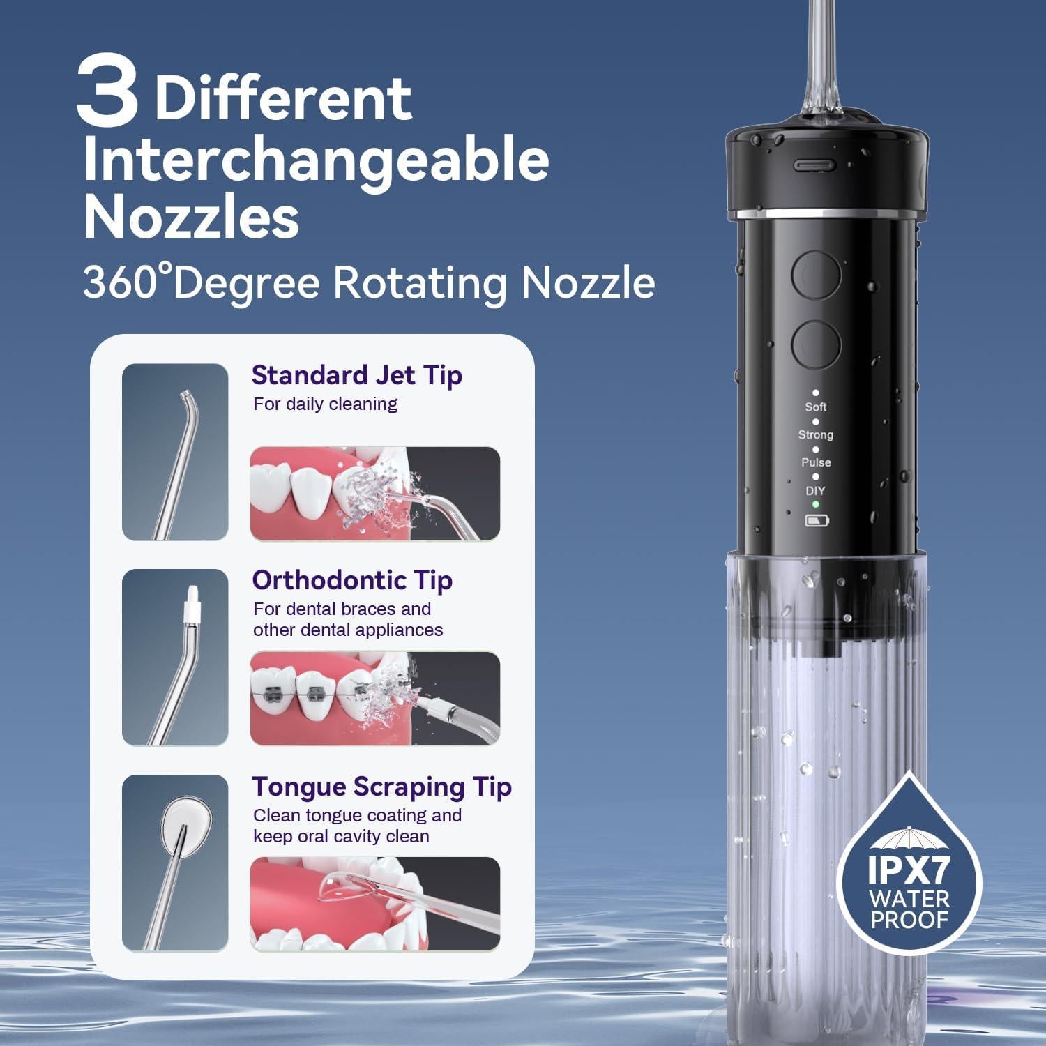 Irrigador Oral Portátil JTF F200 con Hilo Dental Telescópico