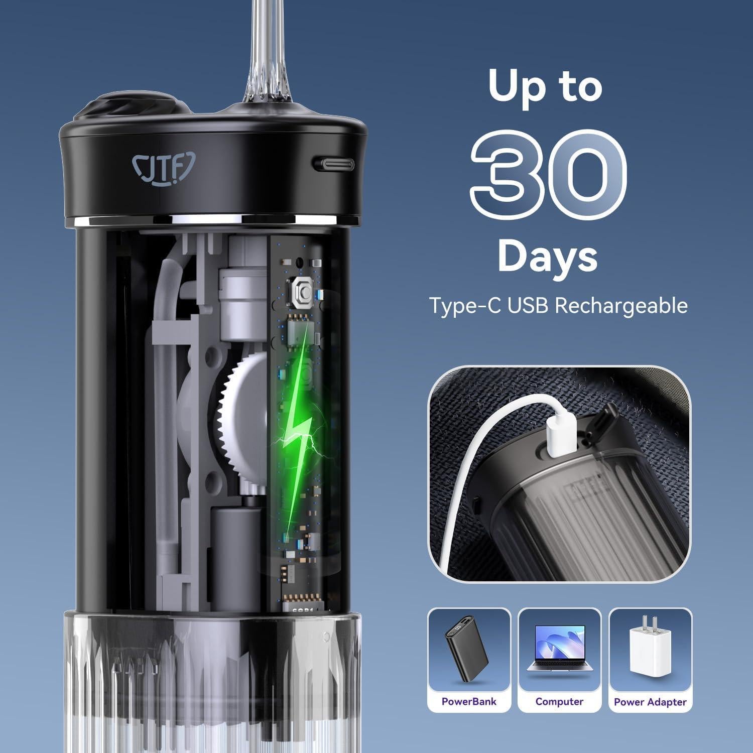 Irrigador Oral Portátil JTF F200 con Hilo Dental Telescópico