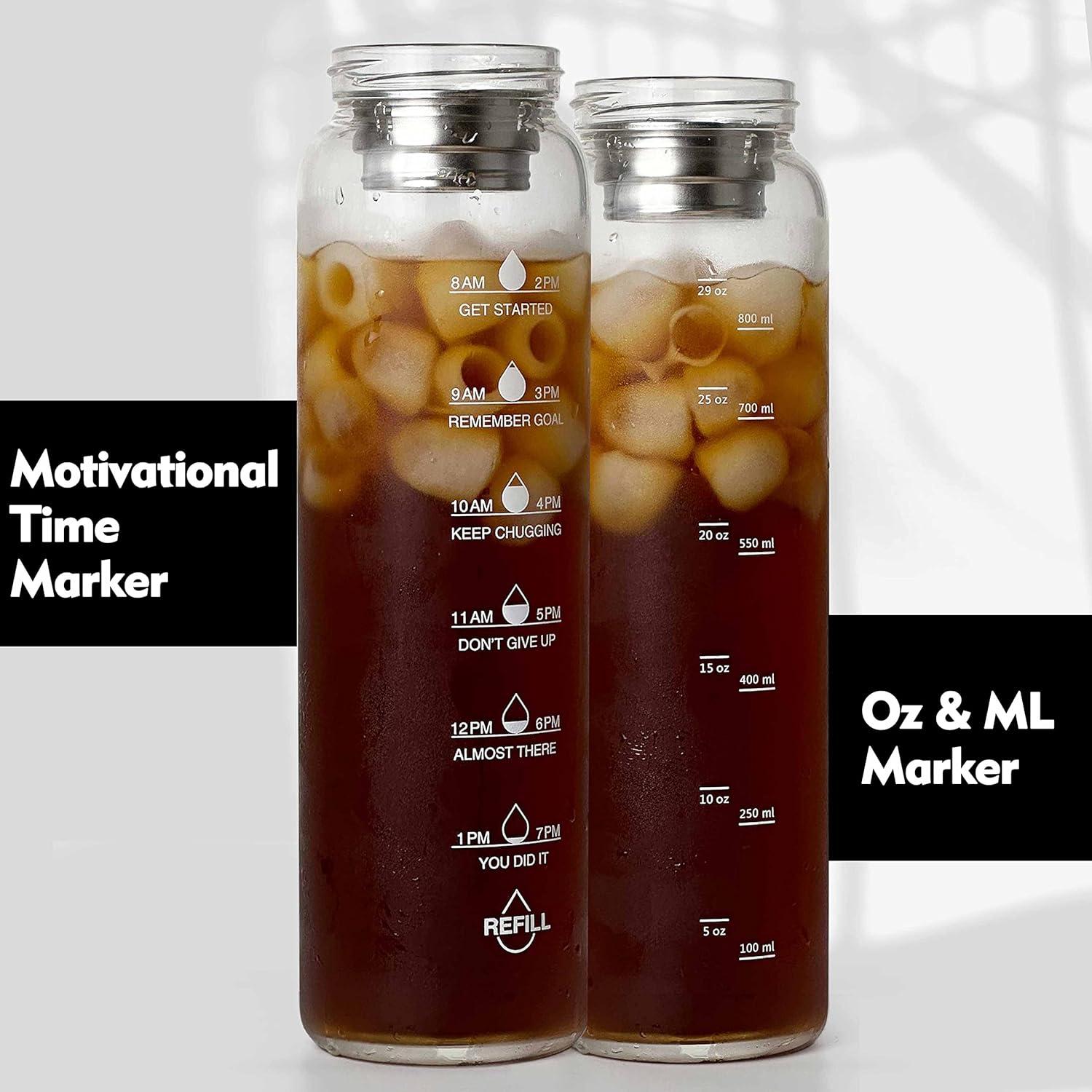 Botella de Agua de Vidrio Xaeiglas 1L con Infusor y Tapa de Bambú