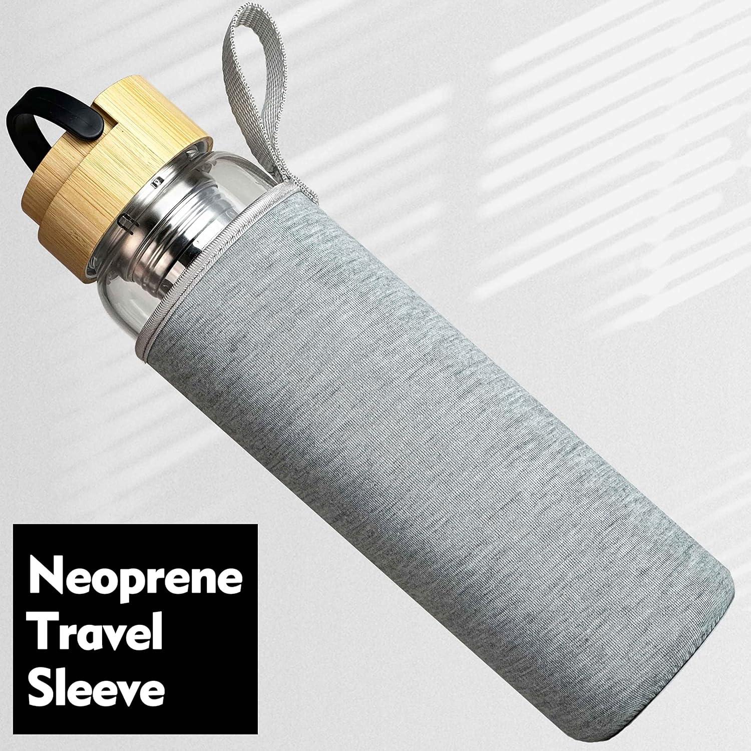 Botella de Agua de Vidrio Xaeiglas 1L con Infusor y Tapa de Bambú