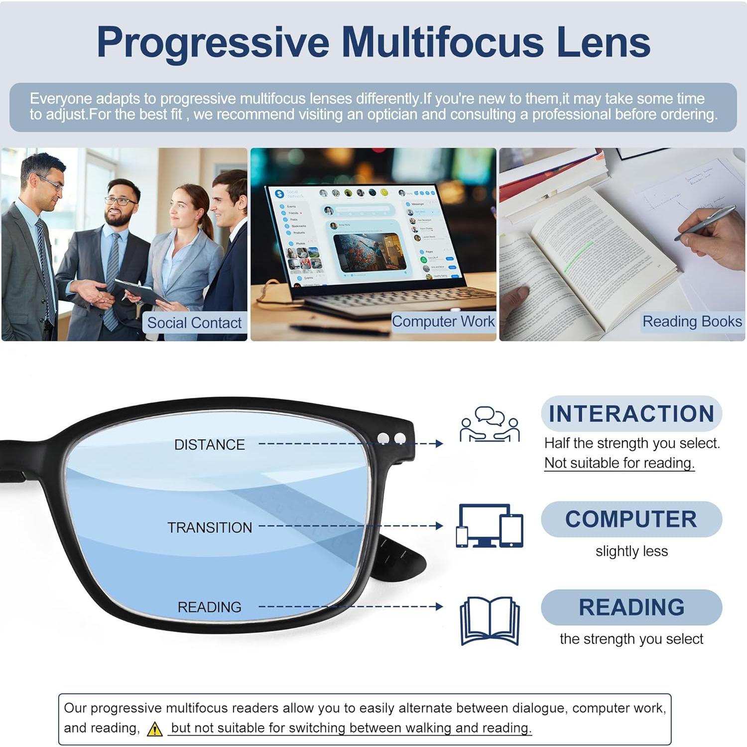 Gafas de Lectura Progresivas TR90 con Bloqueo Luz Azul 1.0x