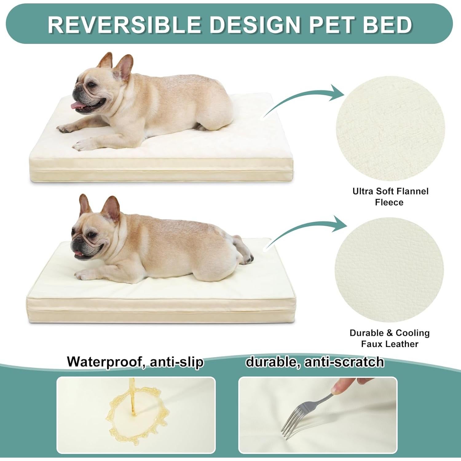 Cama ortopédica para perros Vonabem 58x43 cm impermeable beige
