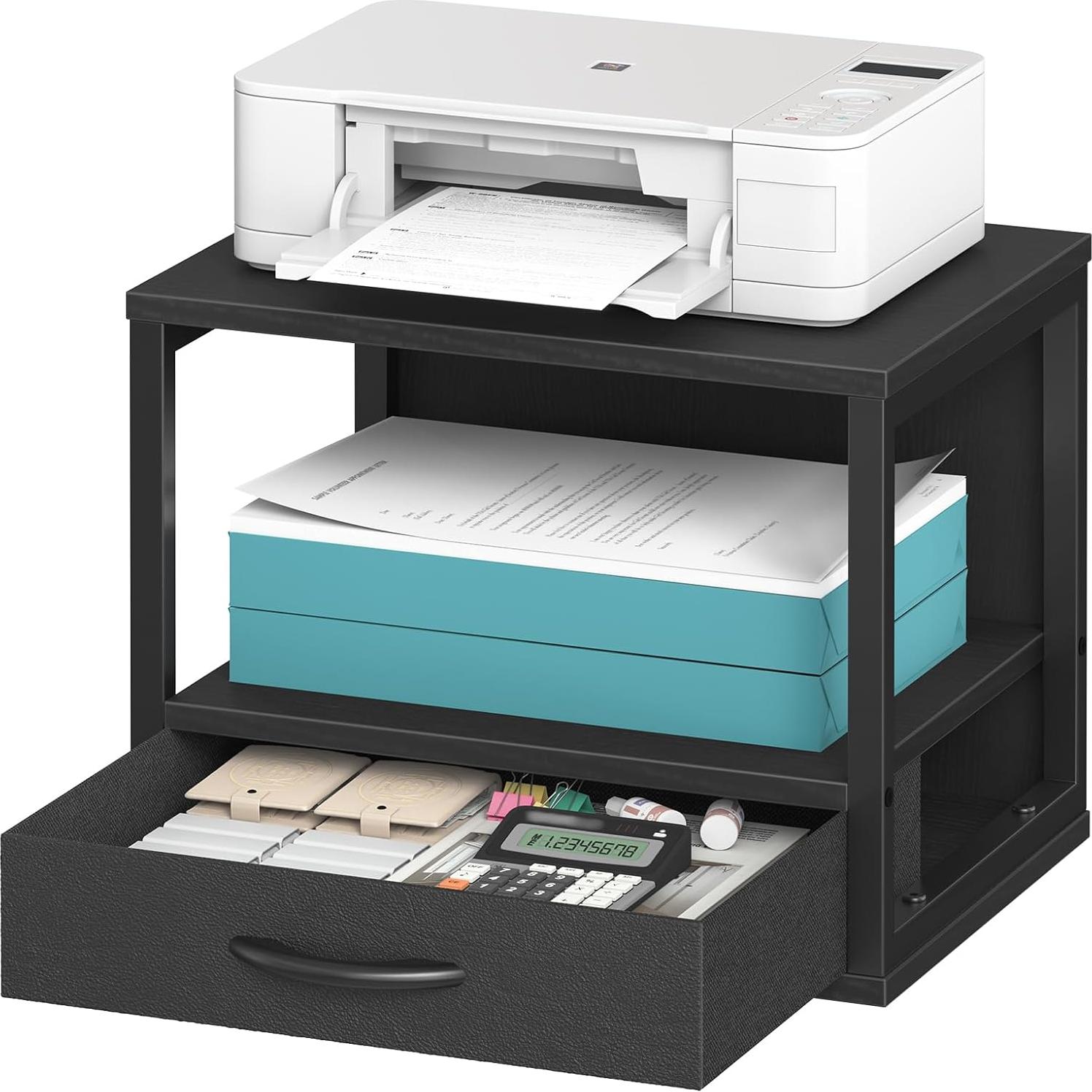 Soporte de Impresora HOOBRO Negro 2 Niveles con Cajón