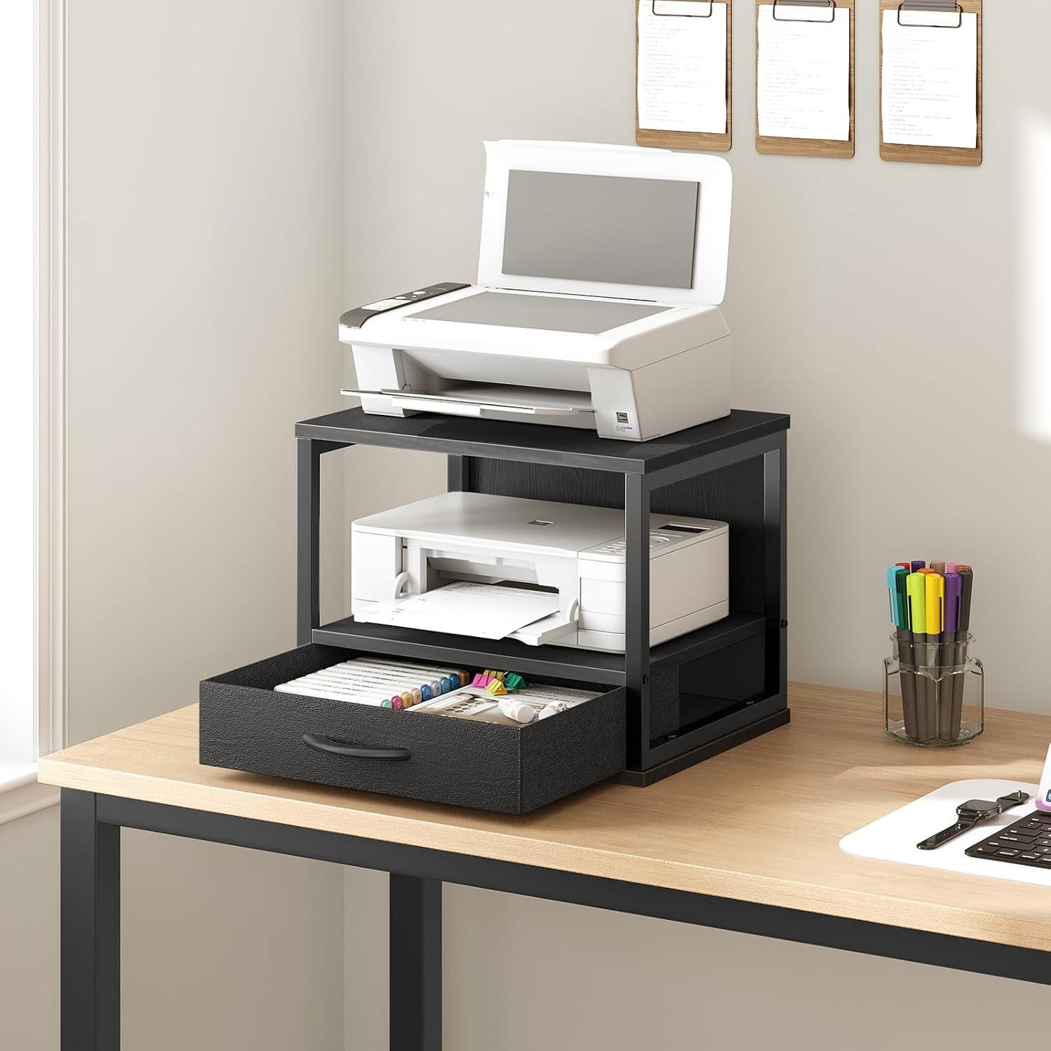 Soporte de Impresora HOOBRO Negro 2 Niveles con Cajón