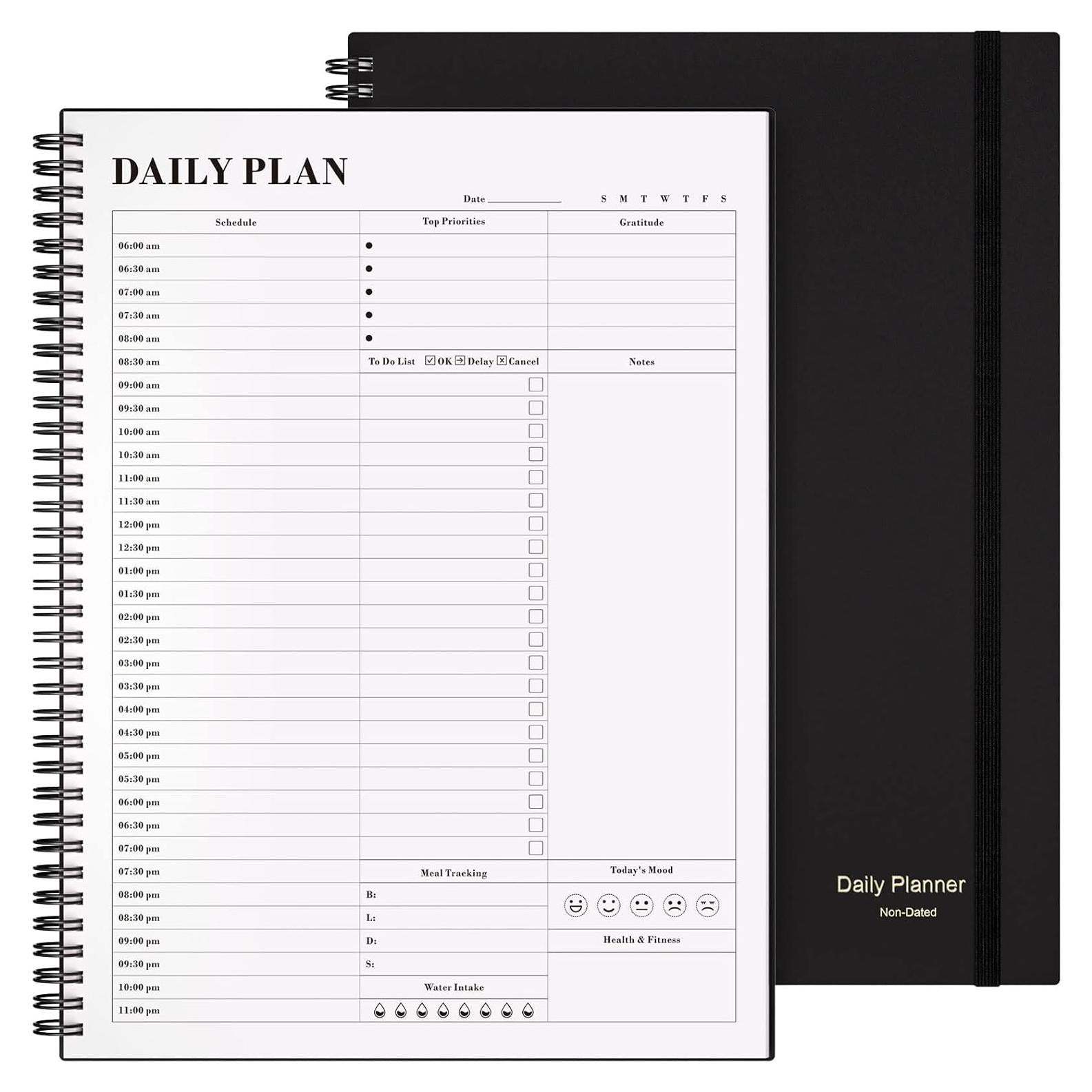 Planificador Diario Sin Fecha Asten A4 Negro con Tareas y Horarios