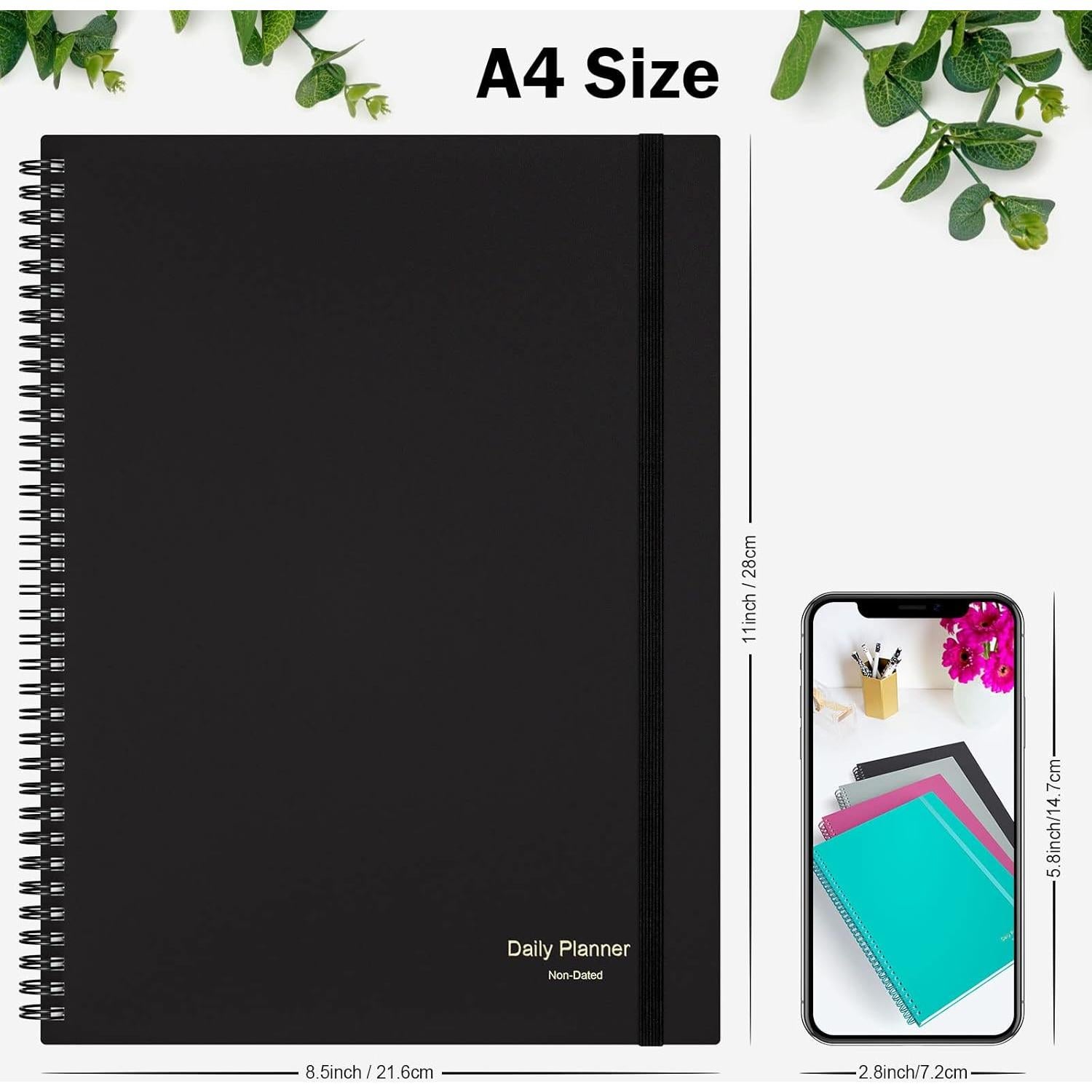 Planificador Diario Sin Fecha Asten A4 Negro con Tareas y Horarios