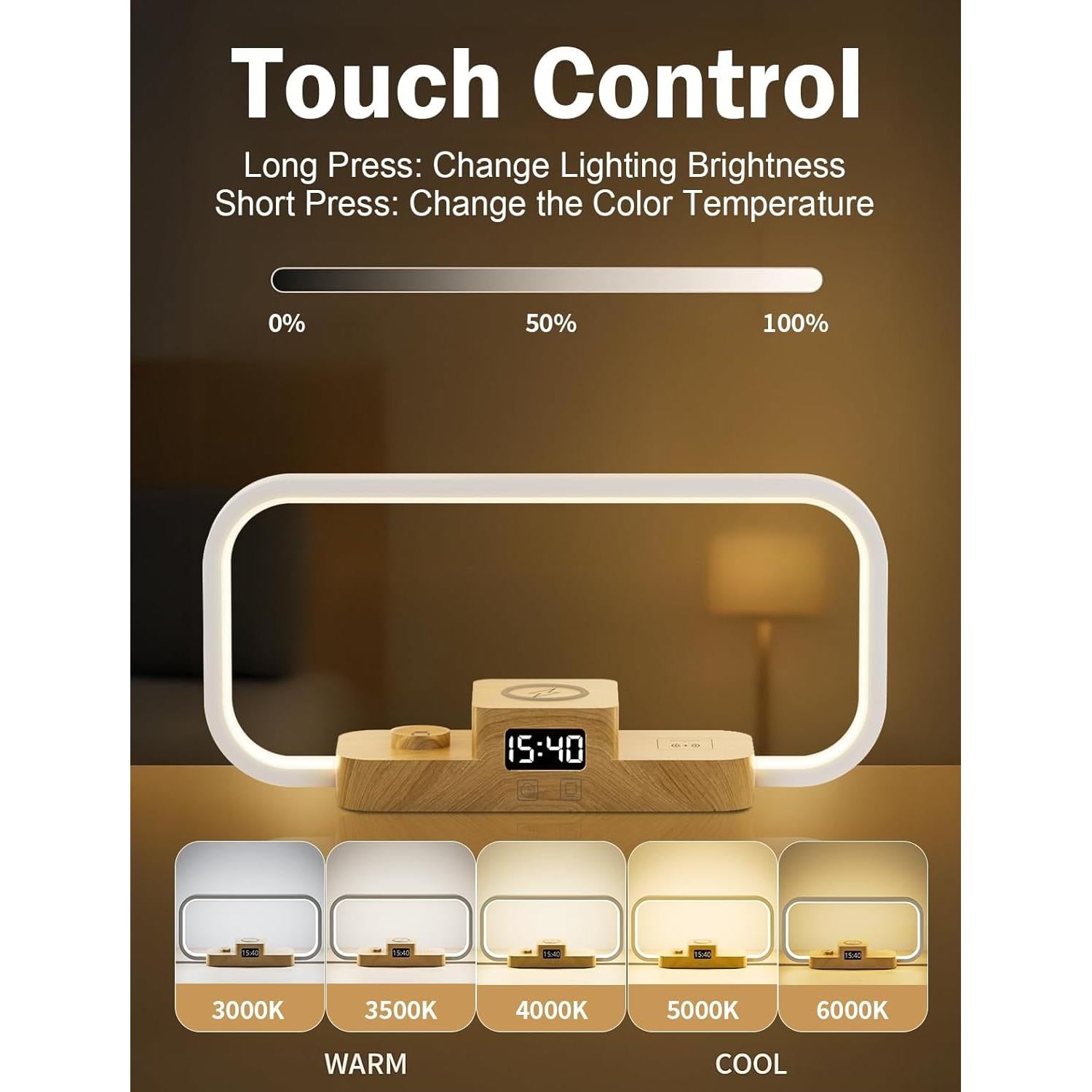 Lámpara de Mesa LED CRLL con Cargador Inalámbrico 5 Modos