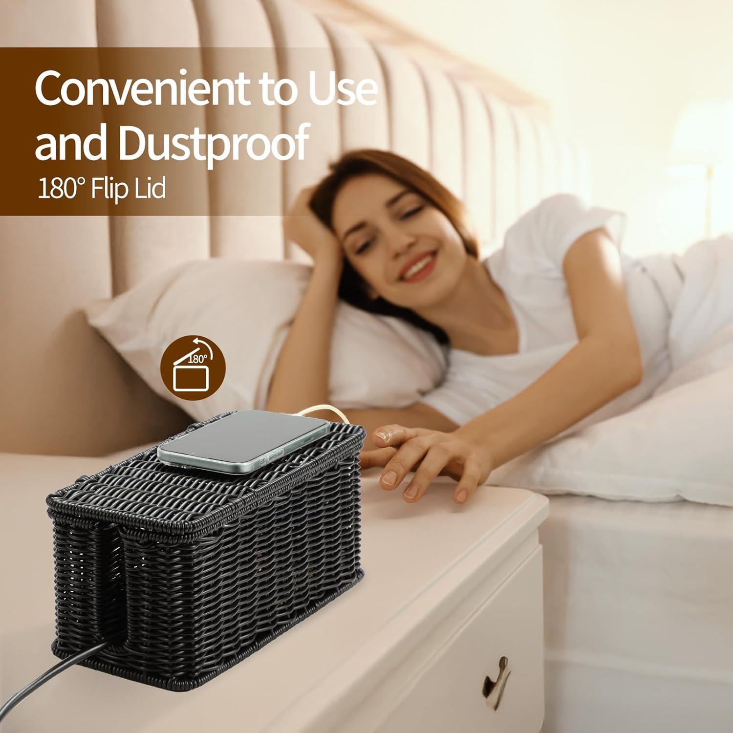 Caja de Gestión de Cables Delamu Rattan Hecha a Mano 31.75x12.95x12.95cm Negro