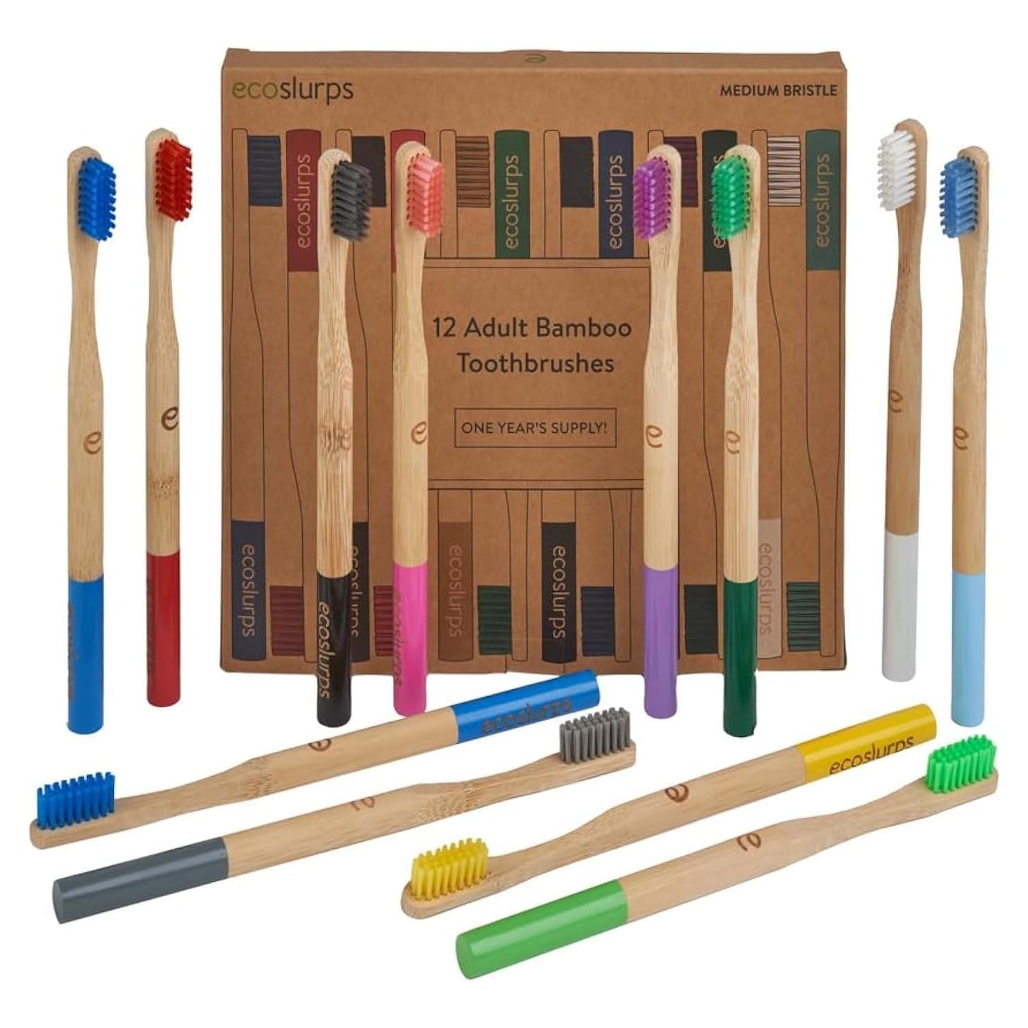 Cepillos de Dientes de Bambú EcoSlurps - 12 Adultos Multicolor