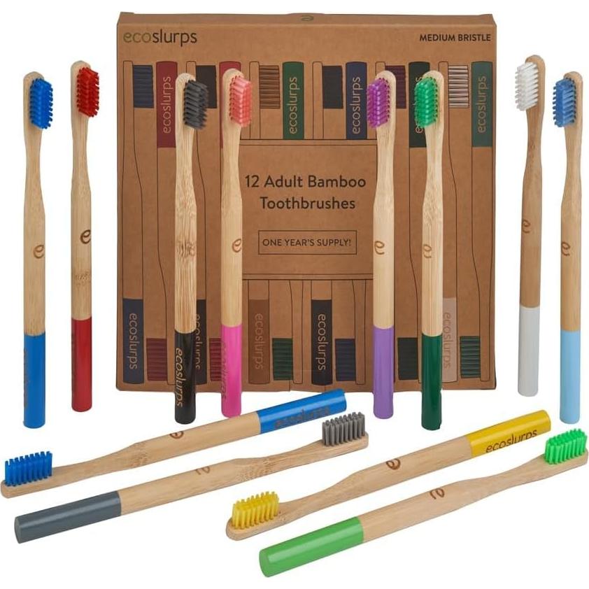 Cepillos de Dientes de Bambú EcoSlurps - 12 Adultos Multicolor
