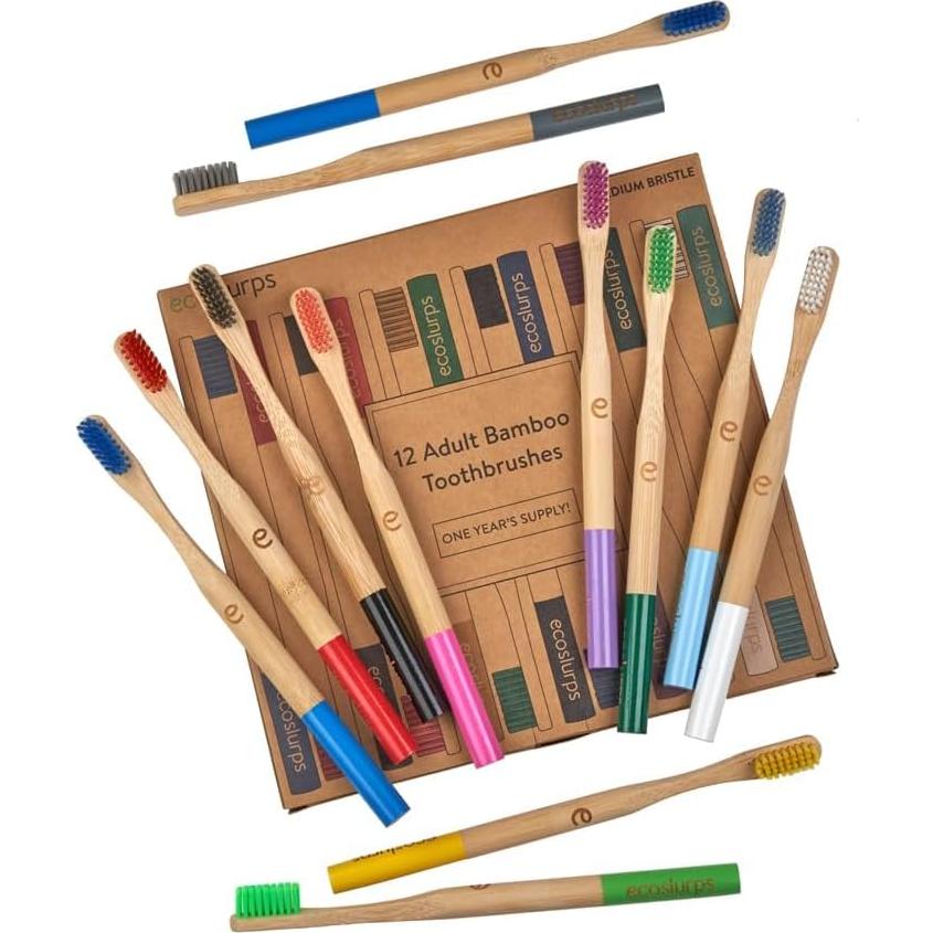 Cepillos de Dientes de Bambú EcoSlurps - 12 Adultos Multicolor