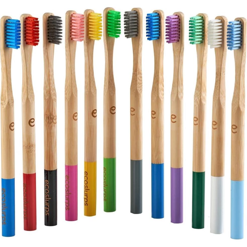 Cepillos de Dientes de Bambú EcoSlurps - 12 Adultos Multicolor