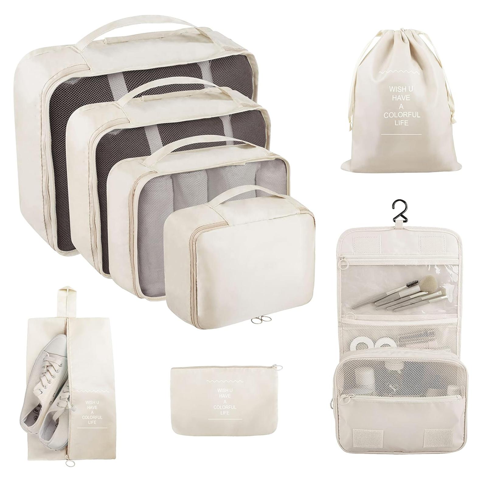 Set de Cubos de Empaque Ebbniur 8 Pzs Beige Gran Capacidad