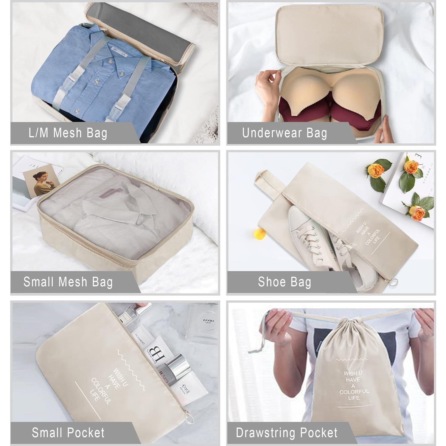 Set de Cubos de Empaque Ebbniur 8 Pzs Beige Gran Capacidad