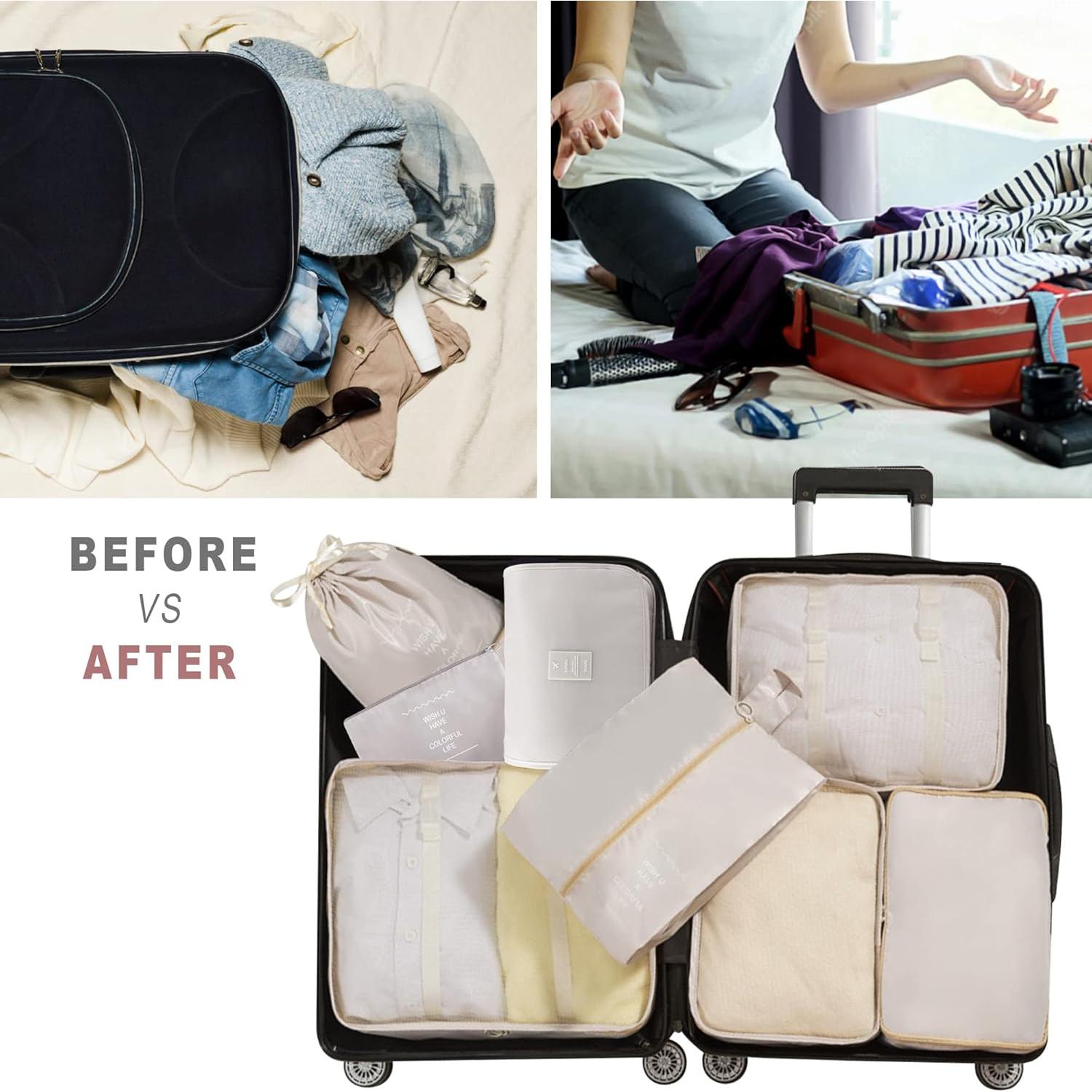 Set de Cubos de Empaque Ebbniur 8 Pzs Beige Gran Capacidad