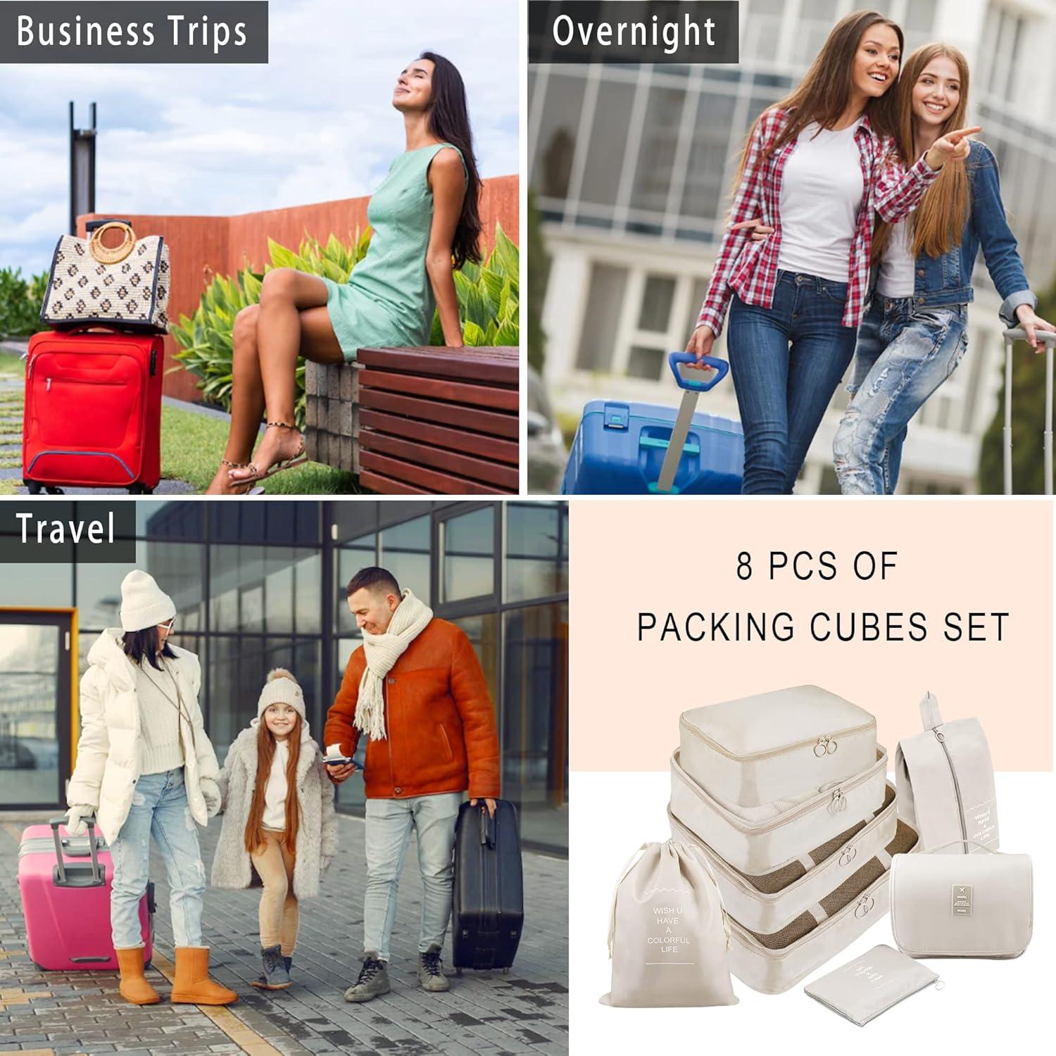 Set de Cubos de Empaque Ebbniur 8 Pzs Beige Gran Capacidad