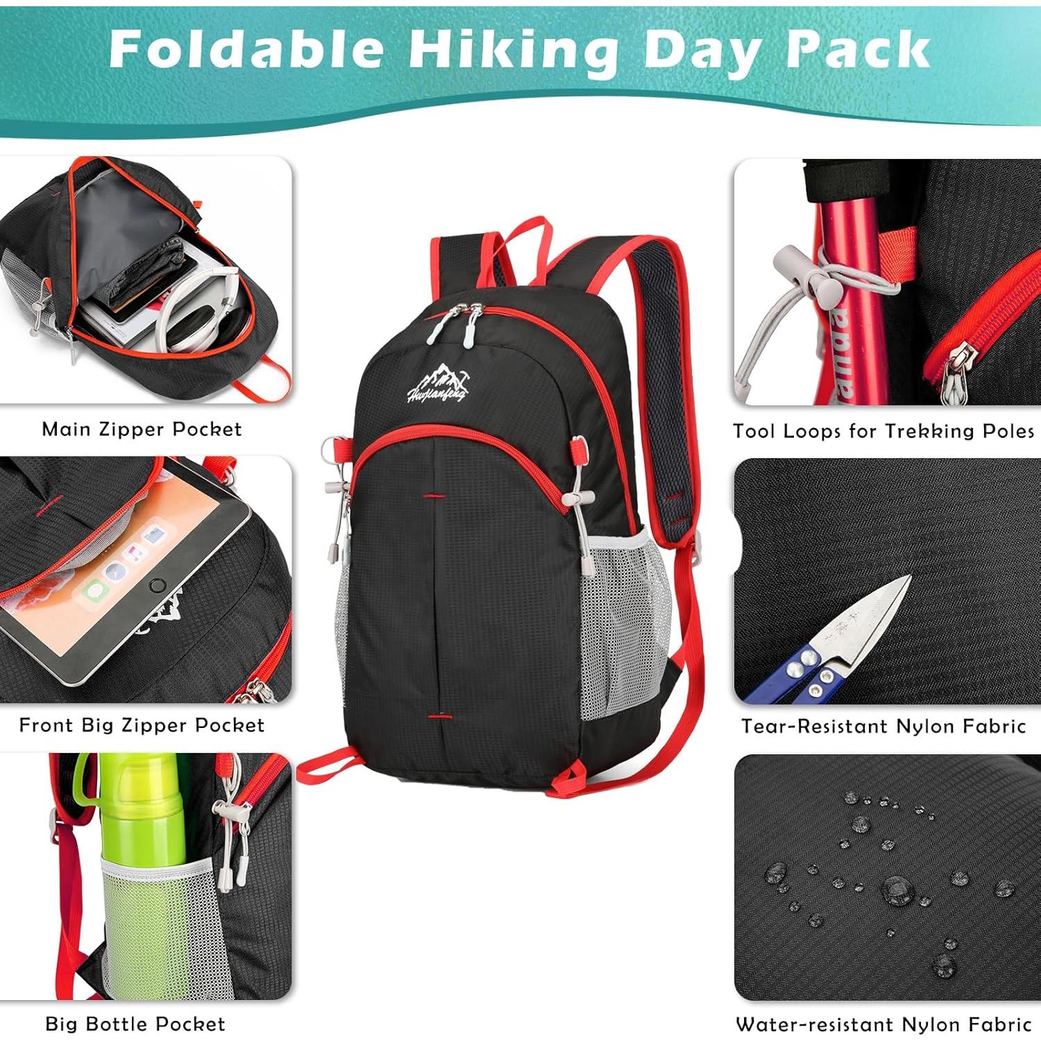 Mochila de Senderismo BiYiYun 20L Plegable Impermeable Negra