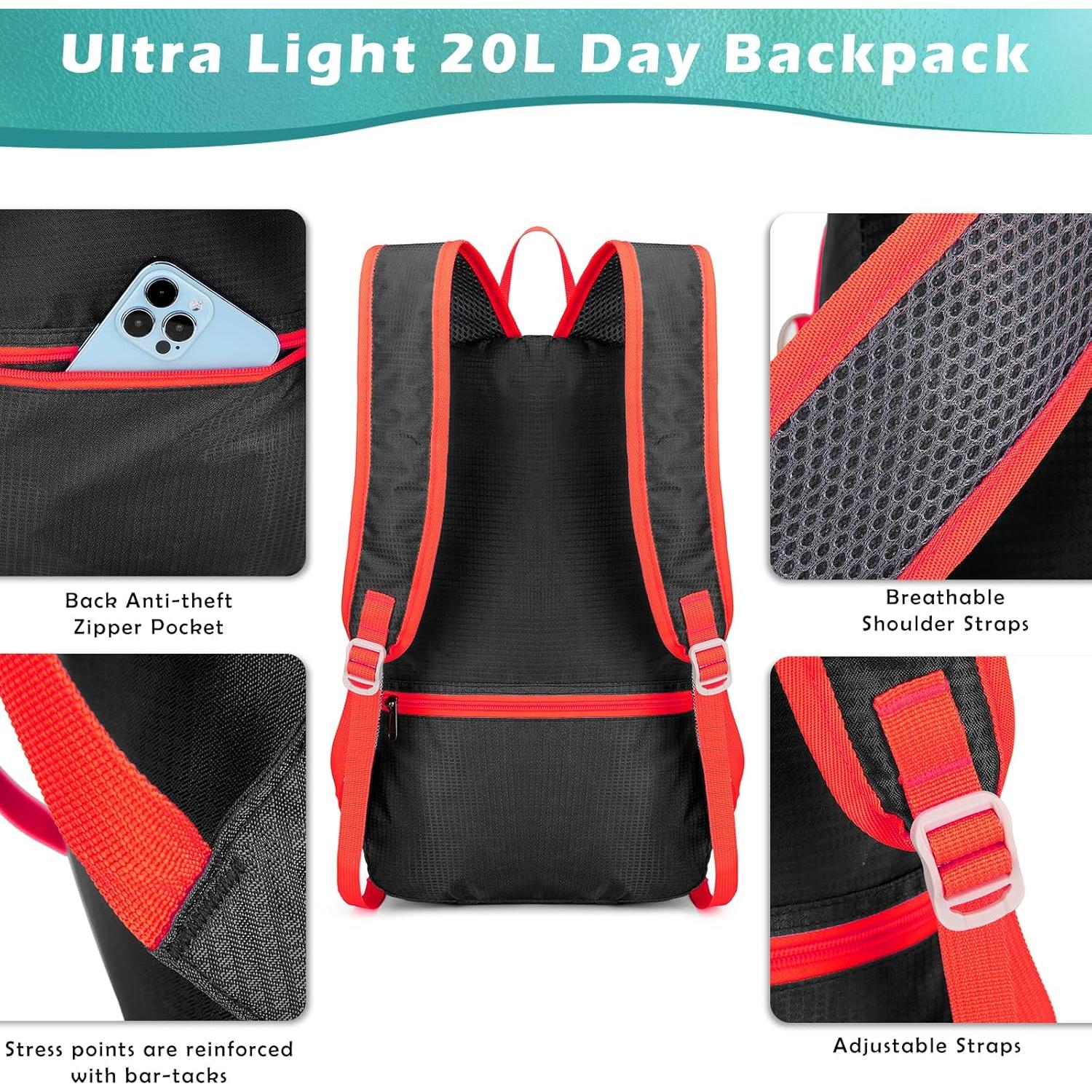 Mochila de Senderismo BiYiYun 20L Plegable Impermeable Negra