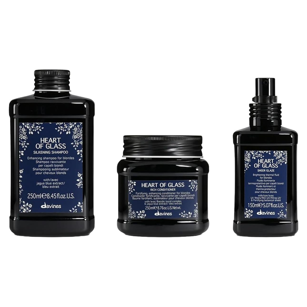 Champú Acondicionador Davines Corazón de Cristal 3 Piezas para Cabello Rubio