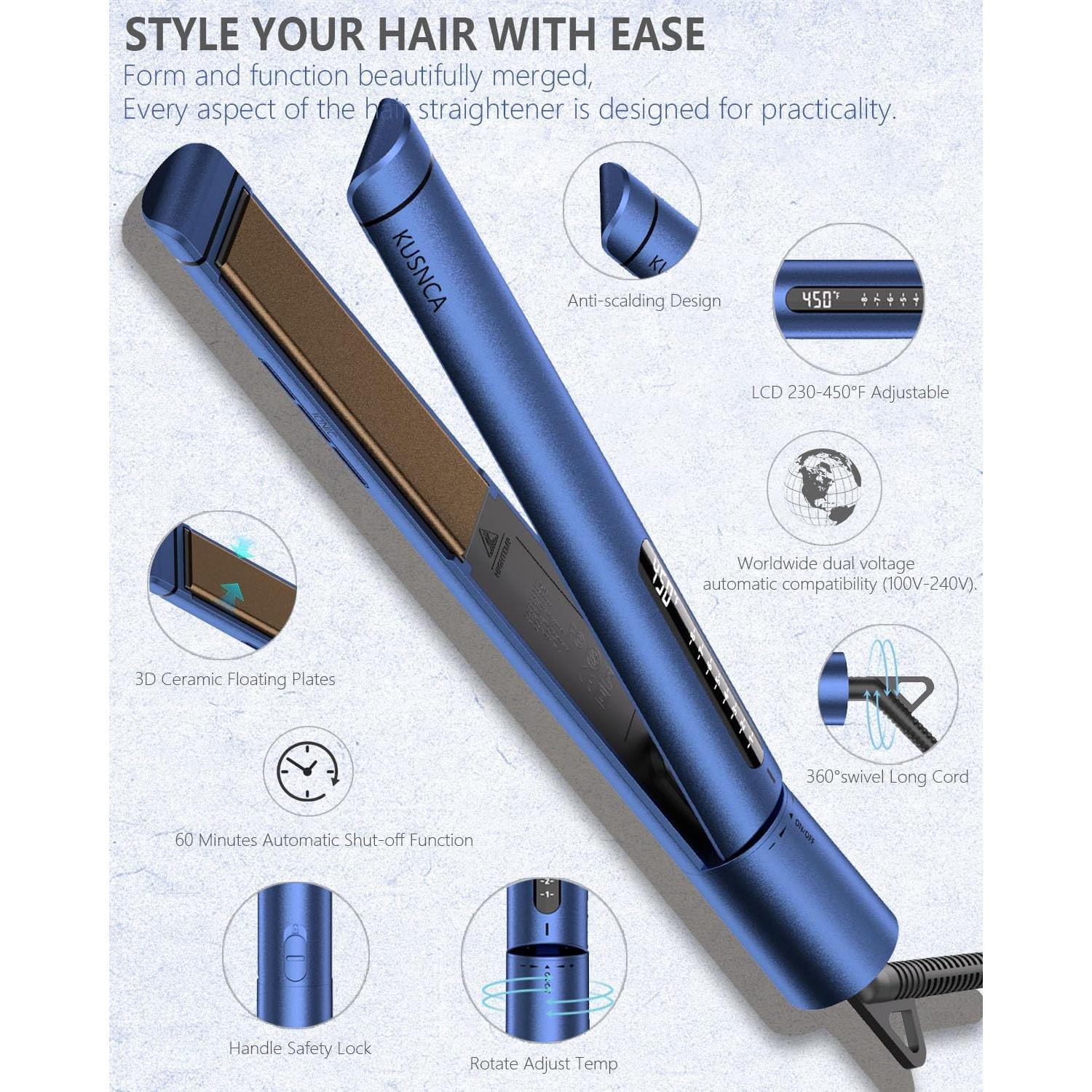 Plancha de Pelo KUSNCA V8 Cerámica Titanio 230-450°F