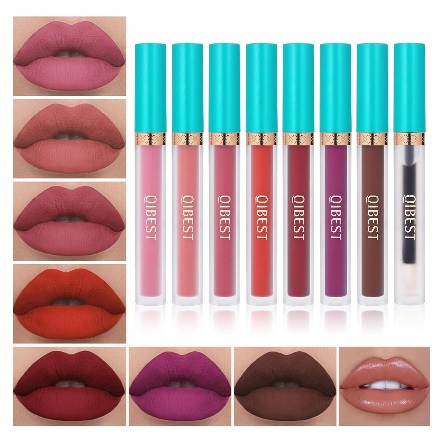Set de 7 Pintalabios Líquido Mate QiBest + 1 Gloss Voluminizador