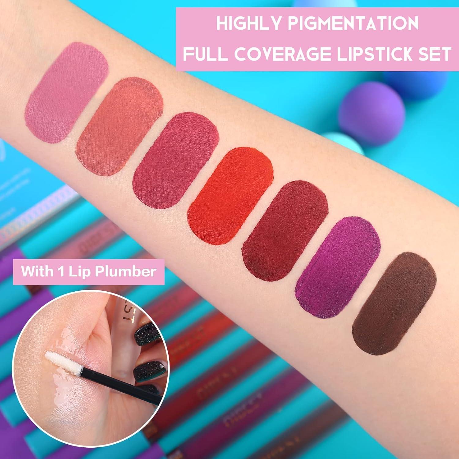 Set de 7 Pintalabios Líquido Mate QiBest + 1 Gloss Voluminizador