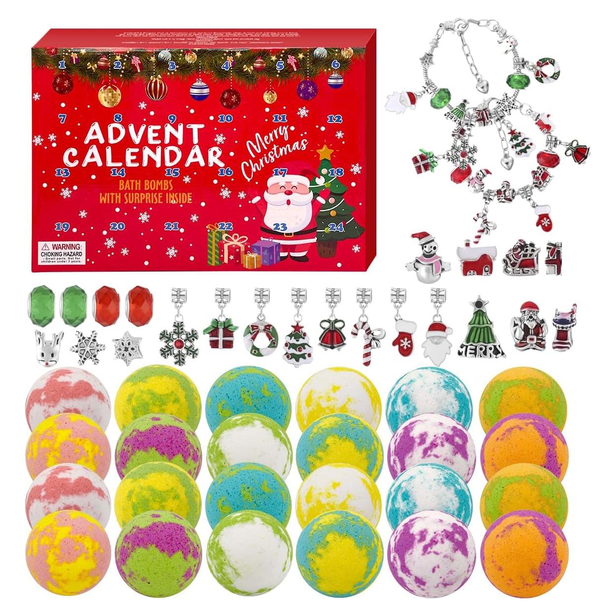 Calendario de Adviento 2025 con 24 Bombas de Baño y Joyería