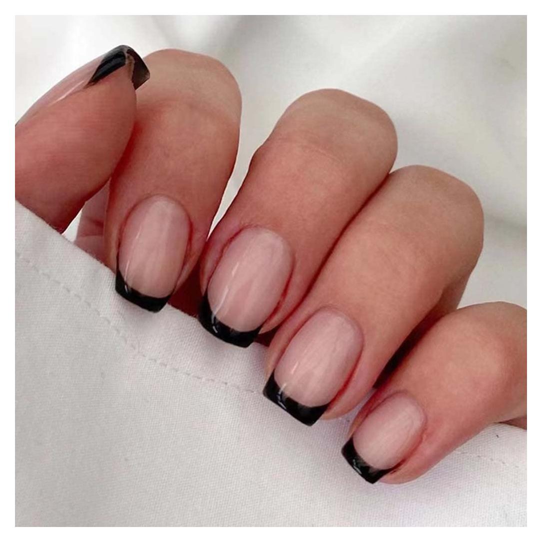 Uñas Postizas Acrílicas RikView Punta Francesa 24 PCS Negros