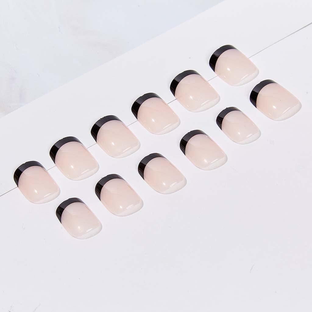 Uñas Postizas Acrílicas RikView Punta Francesa 24 PCS Negros