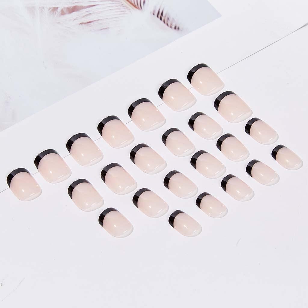 Uñas Postizas Acrílicas RikView Punta Francesa 24 PCS Negros