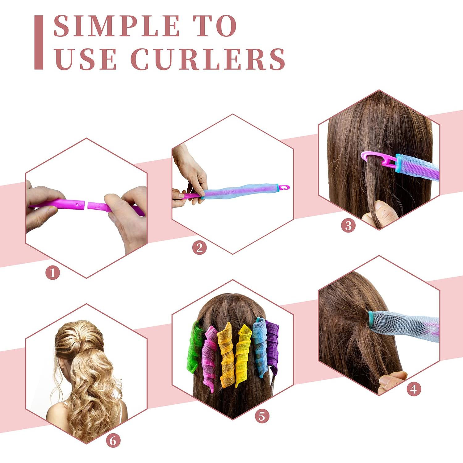 60 Rulos de Pelo Sin Calor Essenergi - Estilo Onda y Espiral 45 cm