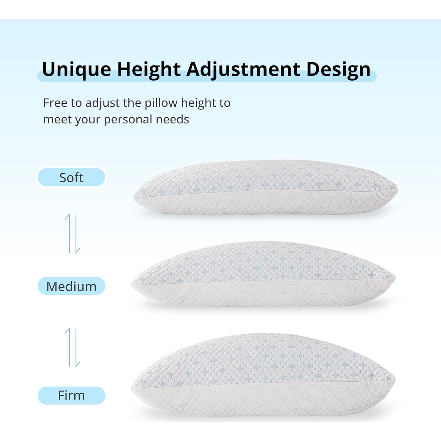 Almohadas de Espuma de Memoria EGOHOME Ajustables Enfriadoras - Paquete de 2