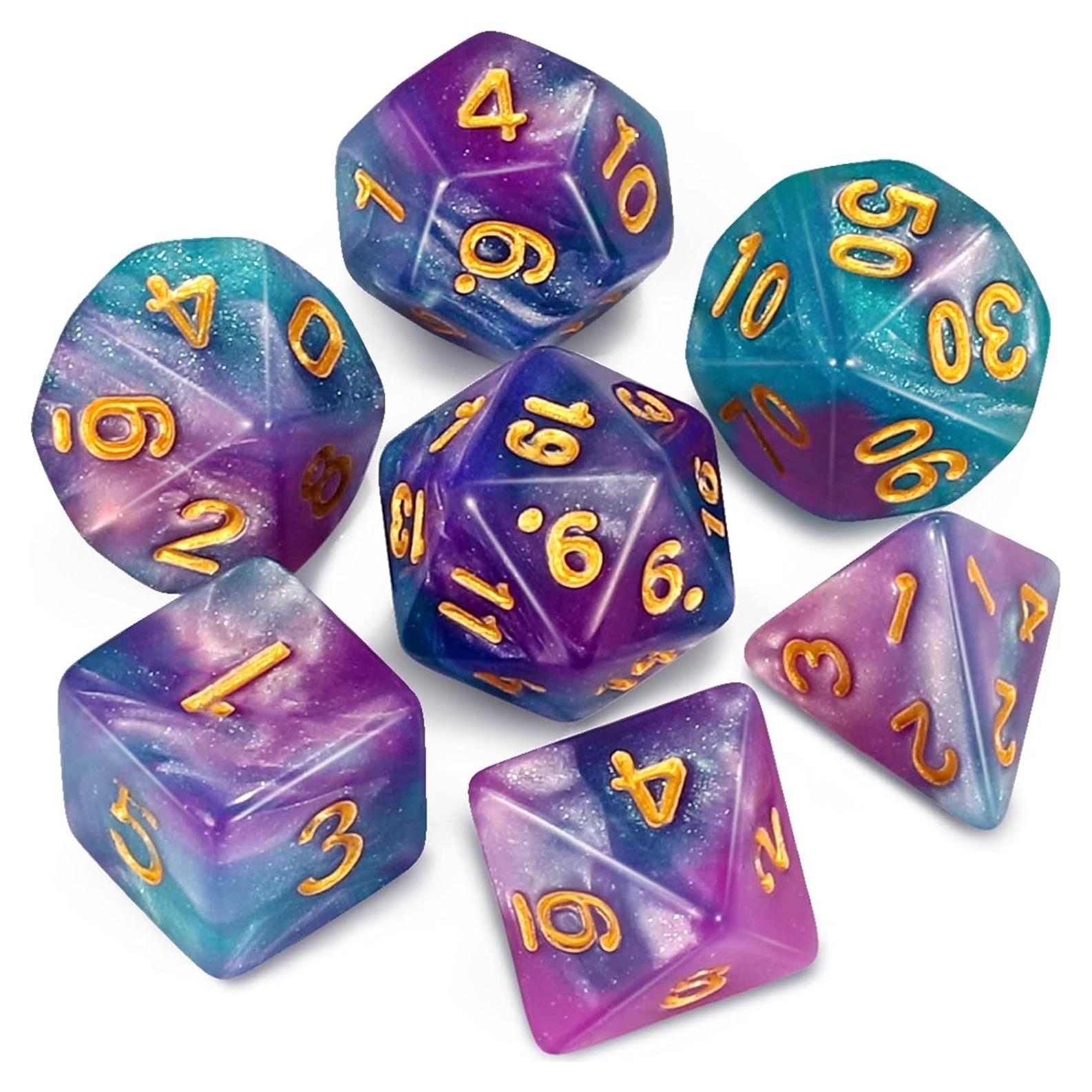 Conjunto de Dados Poliedricos CiaraQ 7 Piezas con Bolsa