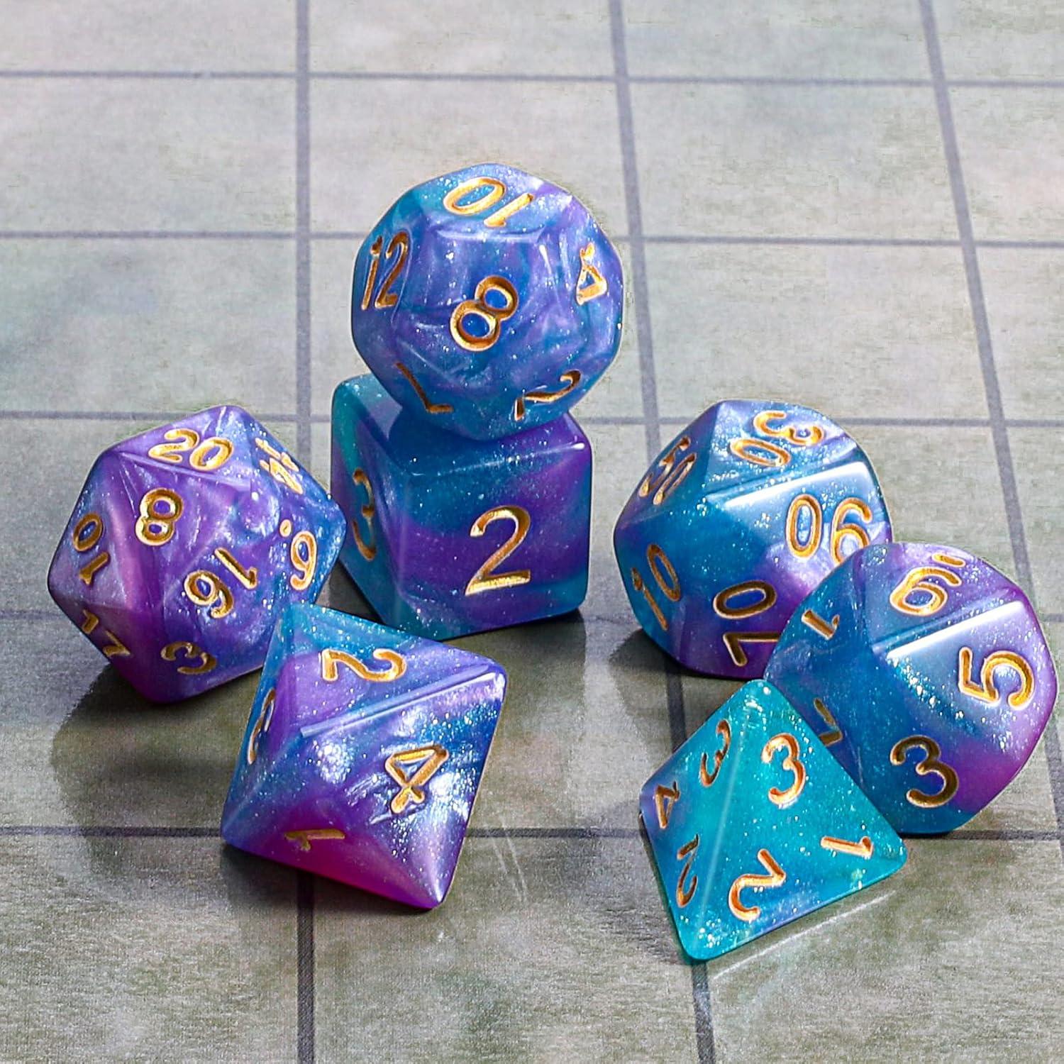 Conjunto de Dados Poliedricos CiaraQ 7 Piezas con Bolsa