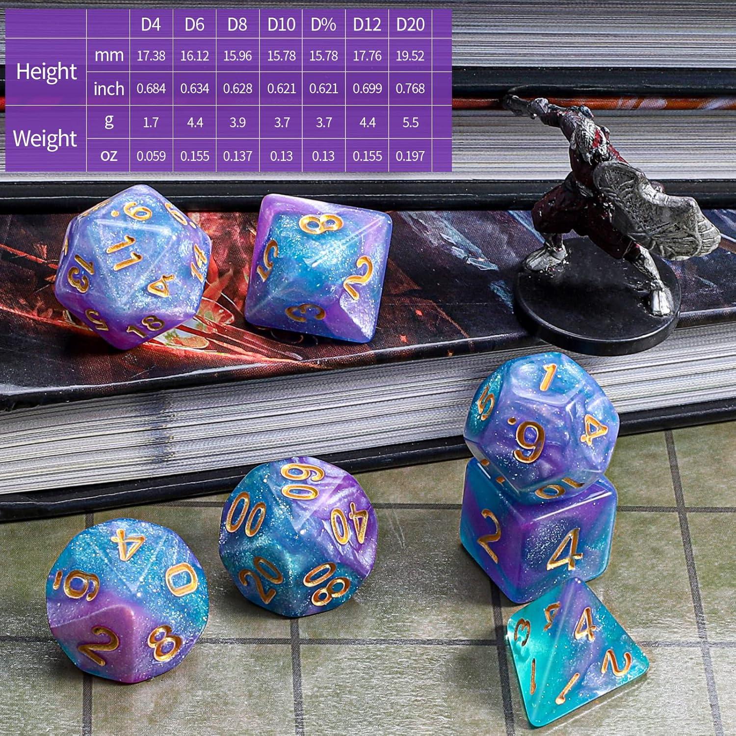 Conjunto de Dados Poliedricos CiaraQ 7 Piezas con Bolsa