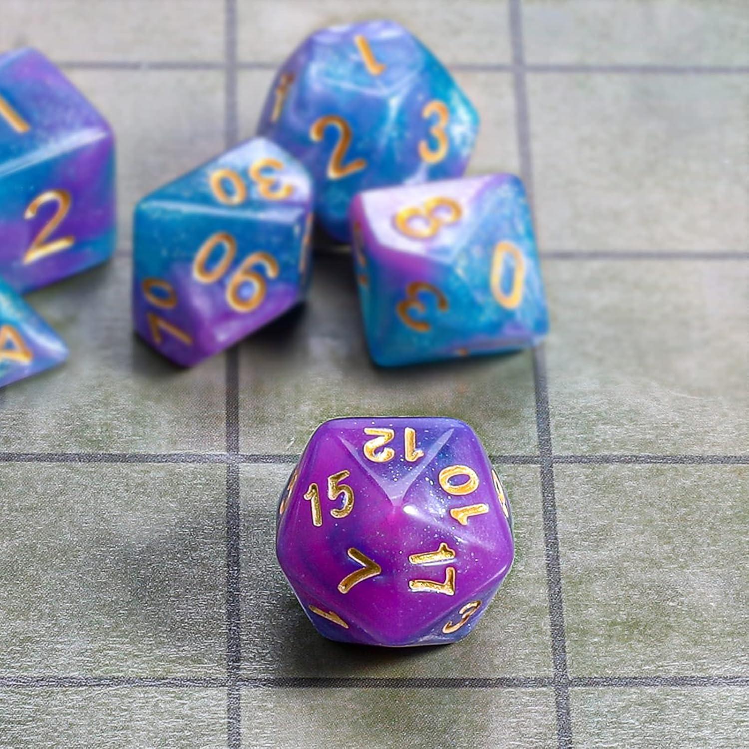 Conjunto de Dados Poliedricos CiaraQ 7 Piezas con Bolsa