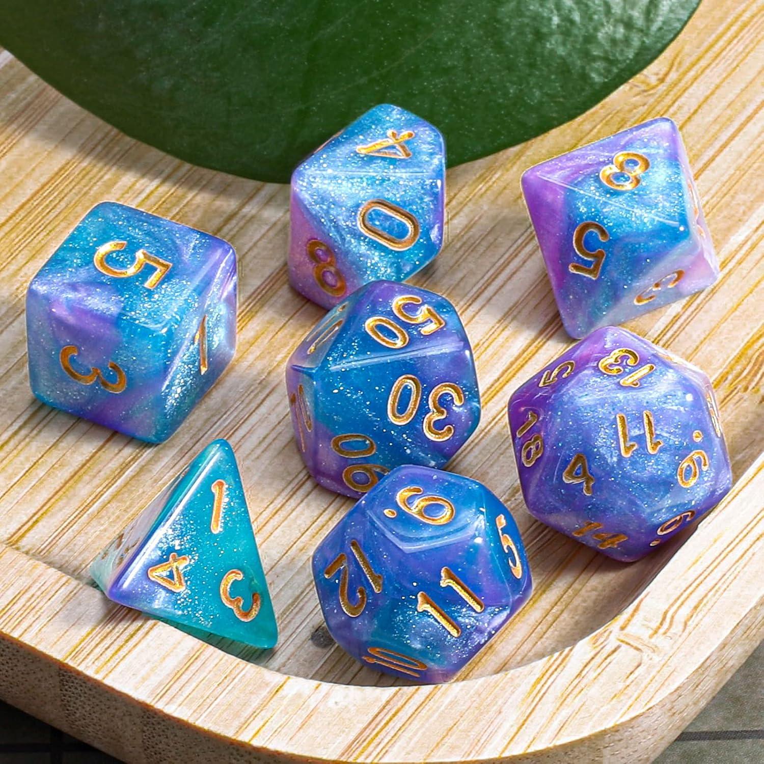 Conjunto de Dados Poliedricos CiaraQ 7 Piezas con Bolsa